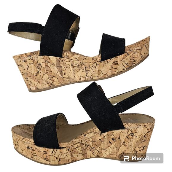 Andrew Geller "Jolene" Black Wedge Sandals 8.5 M - Picture 2 of 9